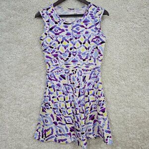 Title Nine Dream Dress Womens Small Purple Yellow Abstract Leopard Print Boho